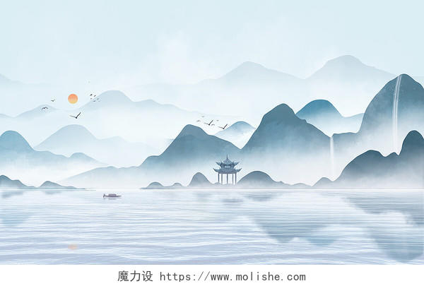 中国风山水画古风山水画背景